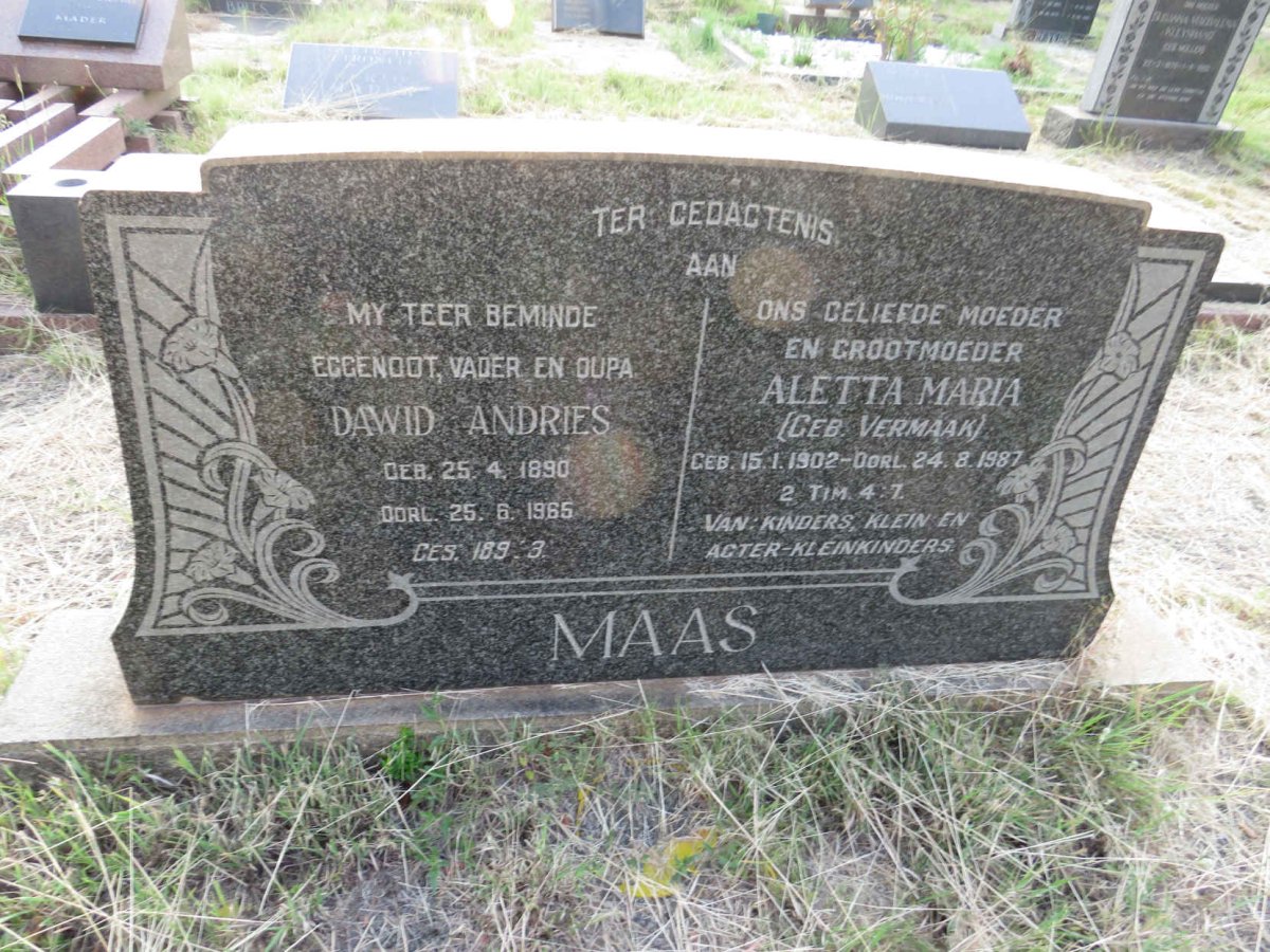 MAAS Dawid Andries 1890-1965 & Aletta Maria VERMAAK 1902-1987