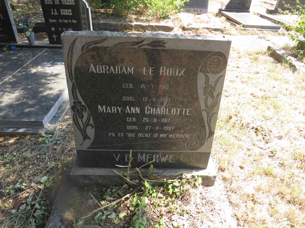 MERWE Abraham le Roux, v.d. 1912-1971 & Mary-Ann Charlotte 1917-1997