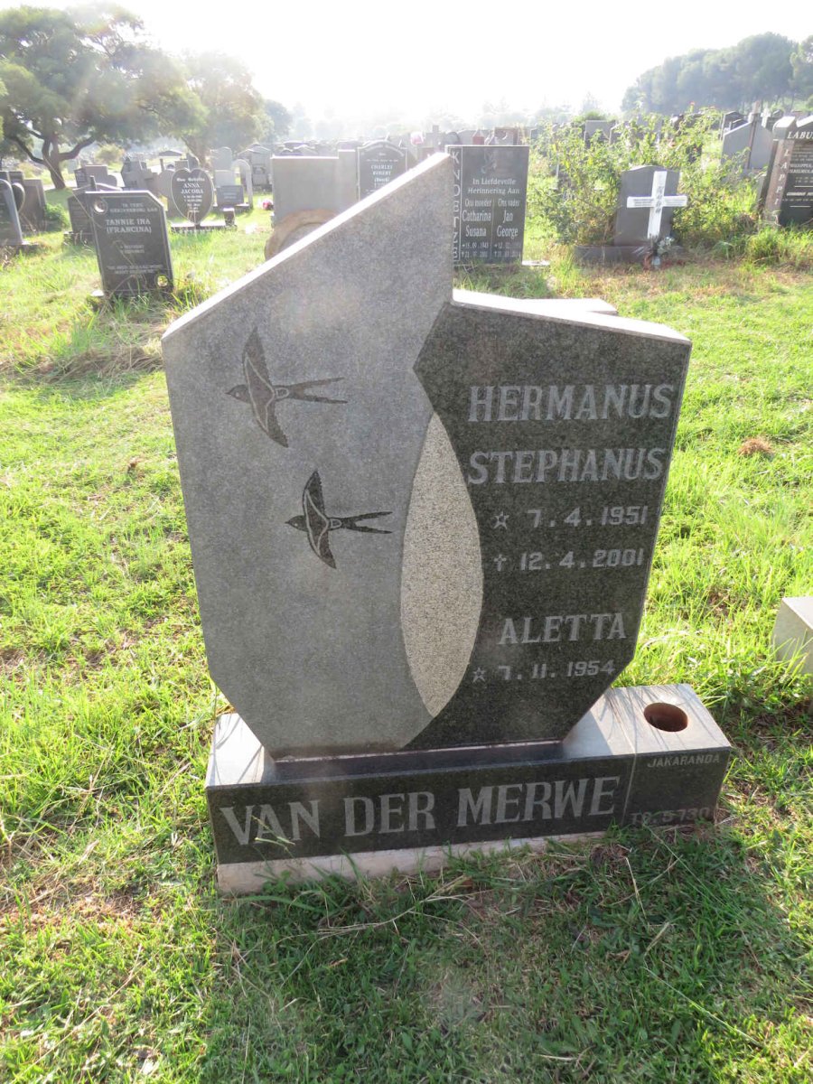 MERWE Hermanus Stephanus, van der 1951-2001 & Aletta 1954-