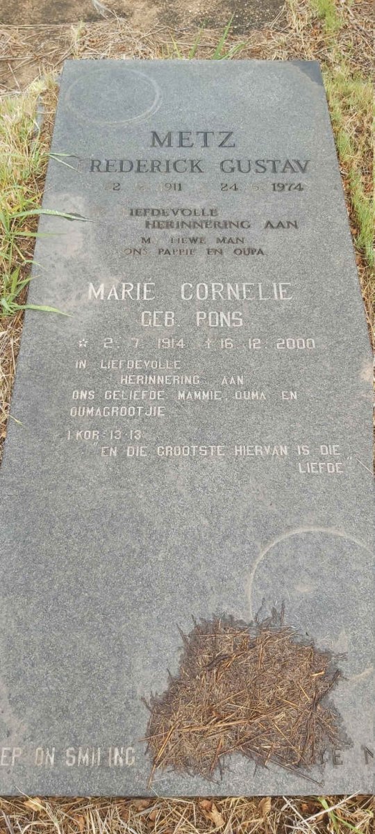 METZ Frederick Gustav 1911-1974 & Marie Cornelie PONS 1914-2000