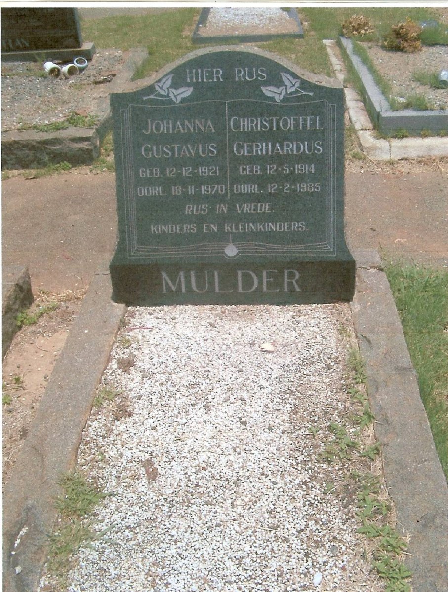 MULDER Christoffel Gerhardus 1914-1985 &amp; Johanna Gustavus VENTER 1921-1970