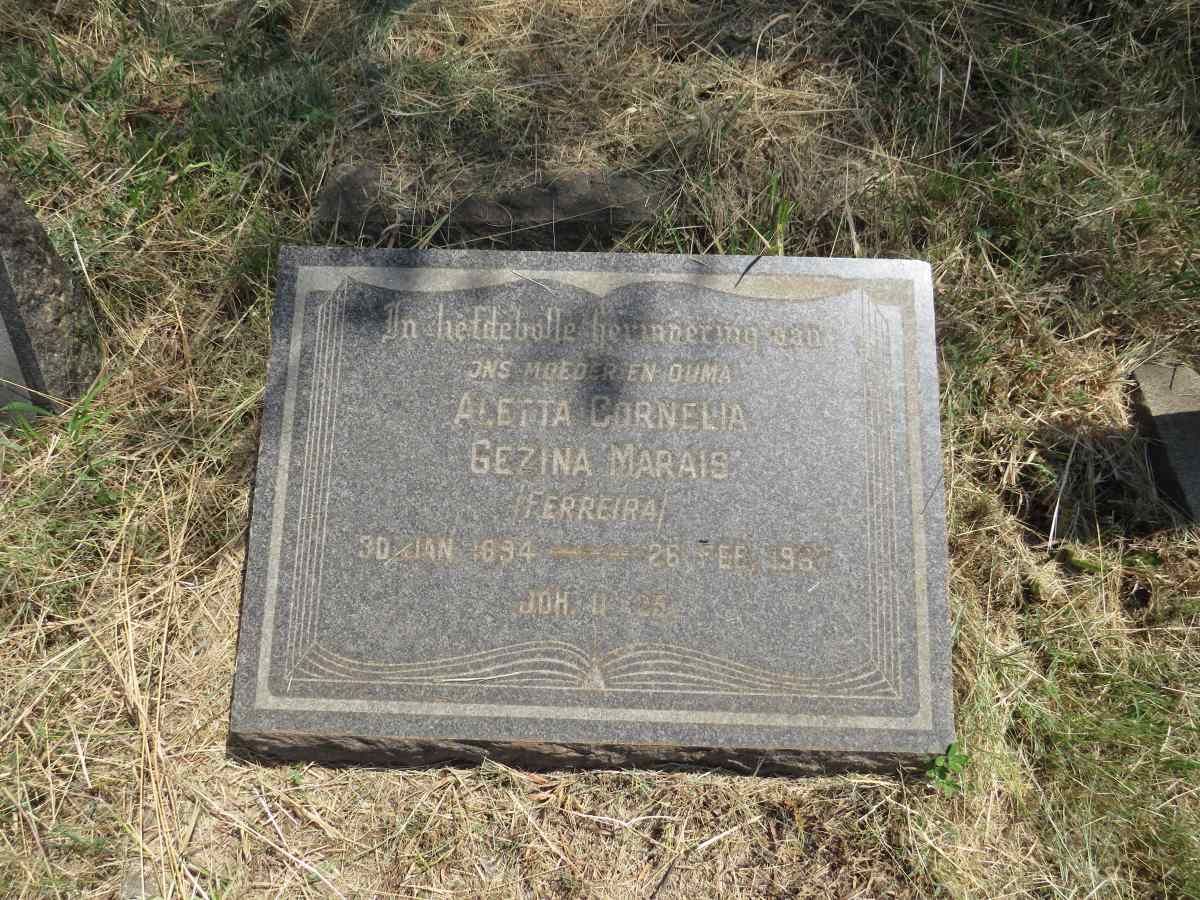 MARAIS Aletta Cornelia Gezina nee FERREIRA  1894-1967