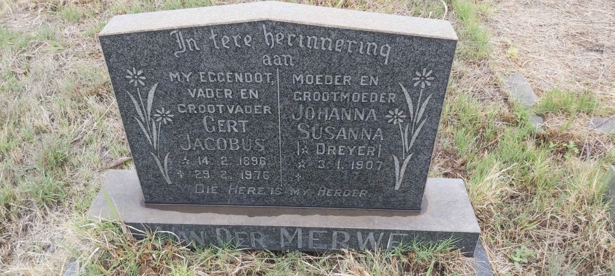 MERWE Gert Jacobus, van der 1896-1976 & Johanna Susanna DREYER 1907- 