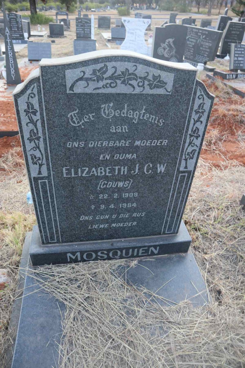 MOSQUIEN Elizabeth J.C.W. nee GOUWS 1909-1984