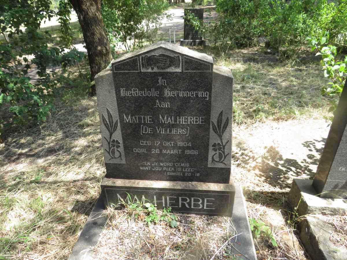 MALHERBE Mattie nee DE VILLIERS 1904-1966