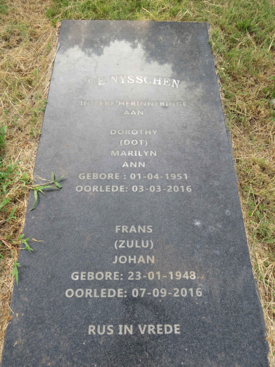 NYSSCHEN Frans Johan, de 1948-2016 & Dorothy Marilyn Ann 1951-2016