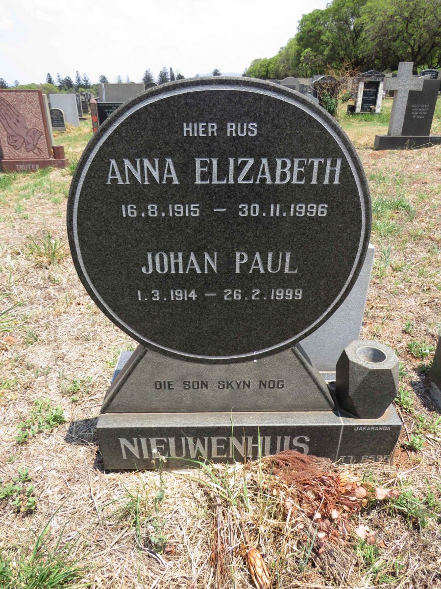 NIEUWENHUIS Johan Paul 1914-1999 & Anna Elizabeth 1915-1996