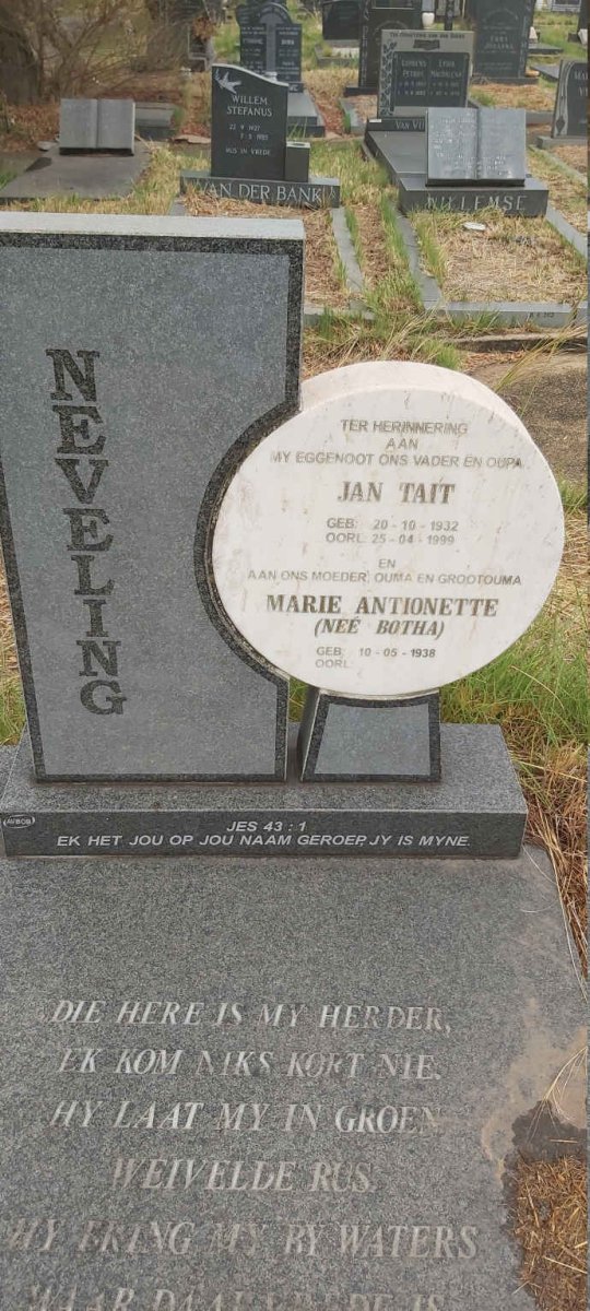 NEVELING Jan Tait 1932-1999 & Marie Antionette BOTHA  1938- 