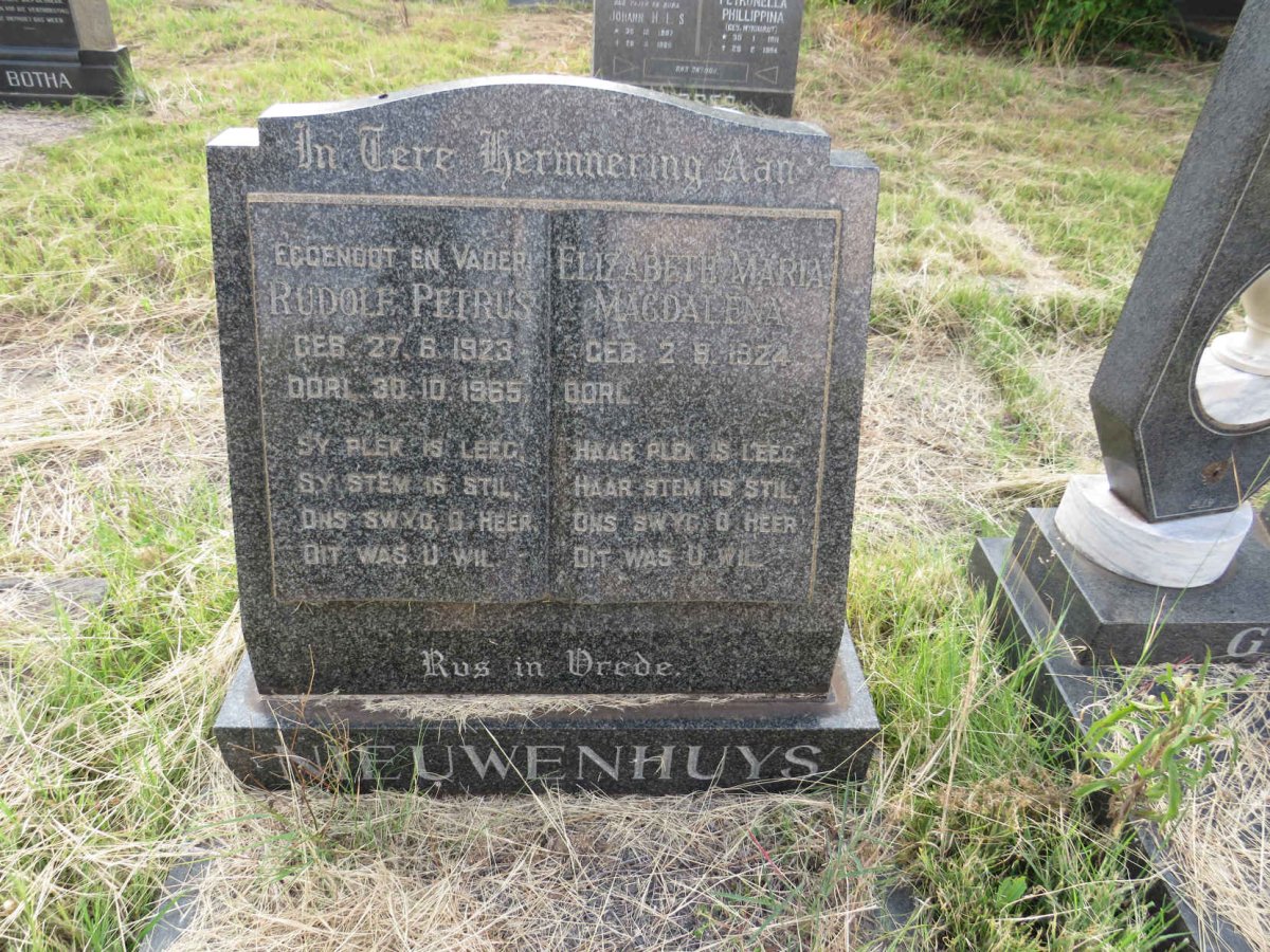 NIEUWENHUYS Rudolf Petrus 1923-1965 & Elizabeth Maria Magdalena 1924- 
