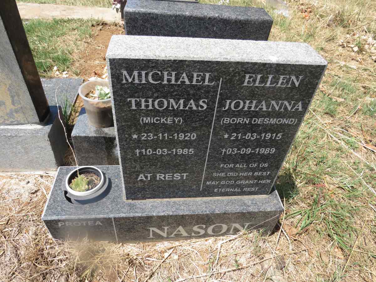 NASON Michael Thomas 1920-1985 & Ellen Johanna DESMOND 1915-1989