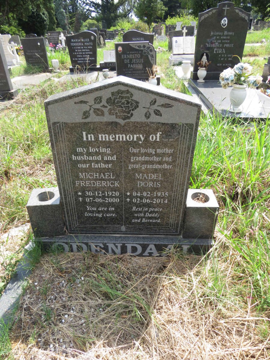 ODENDAAL Michael Frederick 1920-2000 & Madel Doris 1935-2014