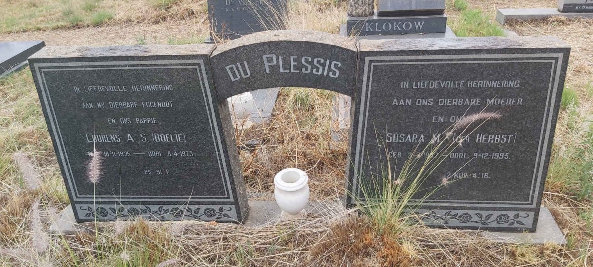 PLESSIS Lourens A.S., du 1935-1973 & Susara M. HERBST 1937-1995