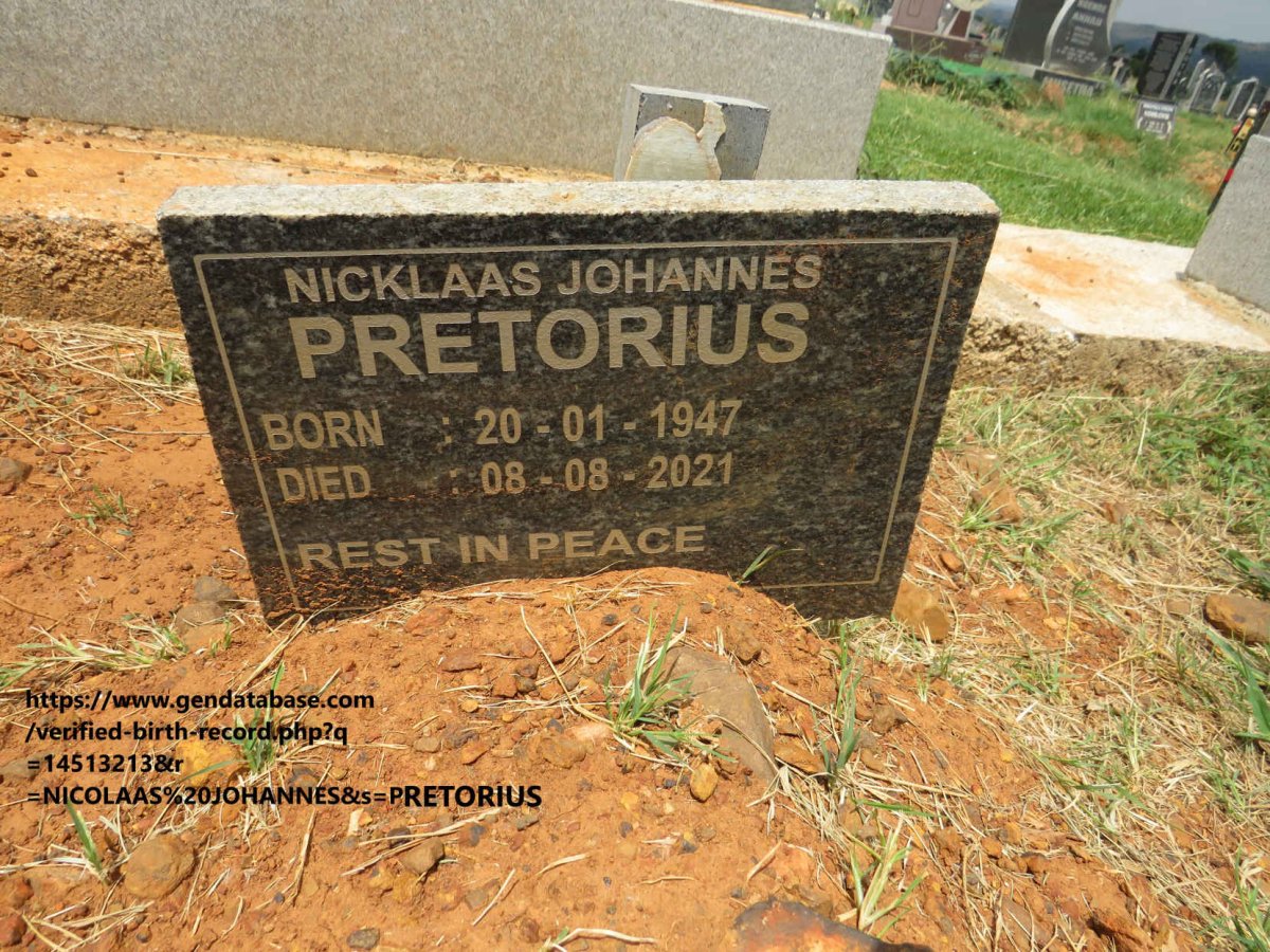 PRETORIUS Nicklaas Johannes 1947-2021