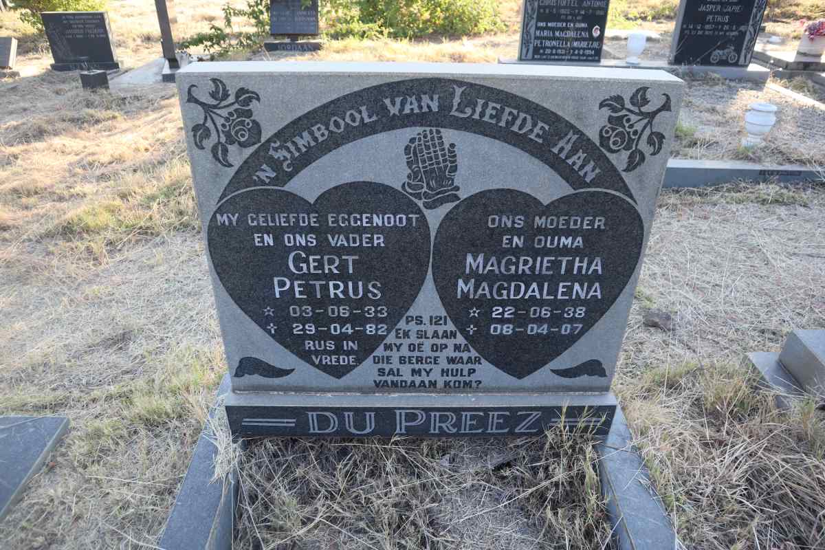 PREEZ Gert Petrus, du 1933-1982 & Magrietha Magdalena 1938-2007