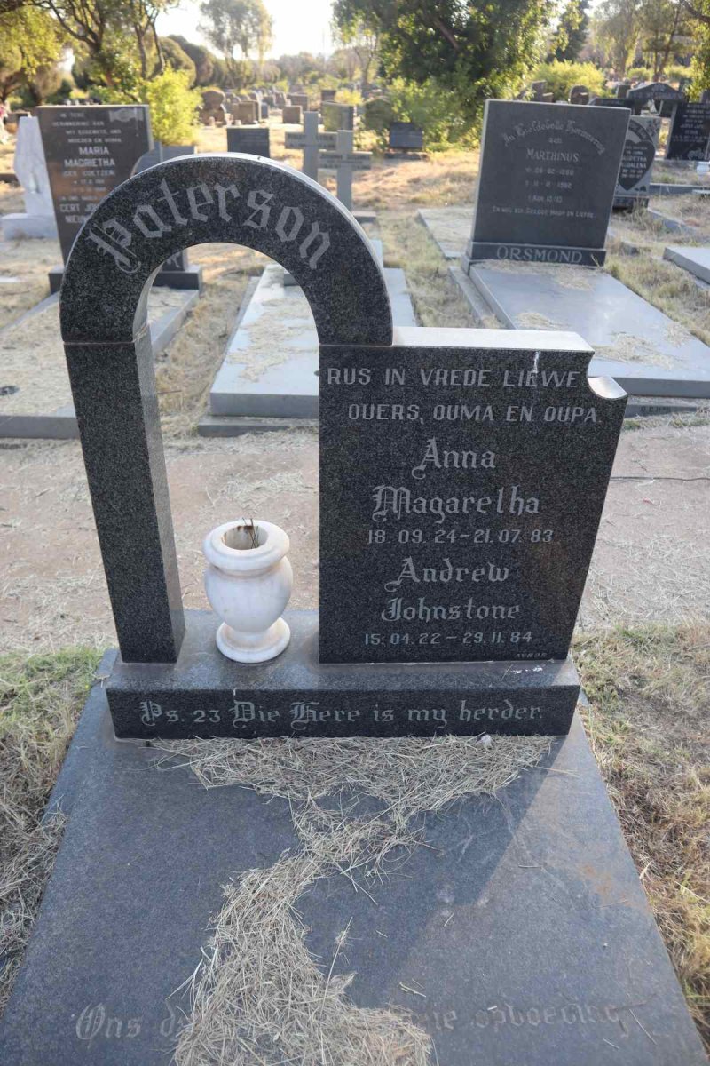 PATERSON Andrew Johnstone 1922-1984 & Anna Magaretha 1924-1983
