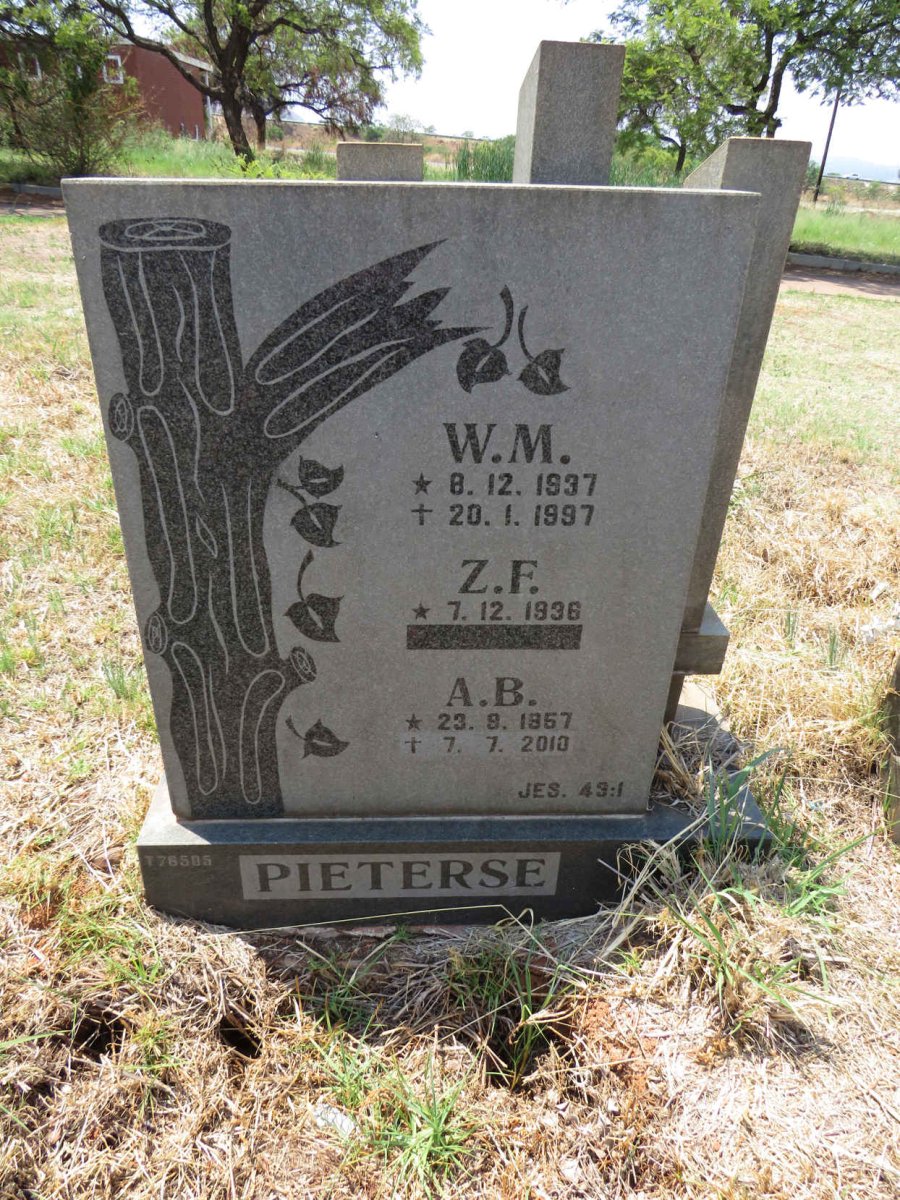 PIETERSE W.M. 1937-1997 & Z.F 1936- :: PIETERSE A.B. 1957-2010