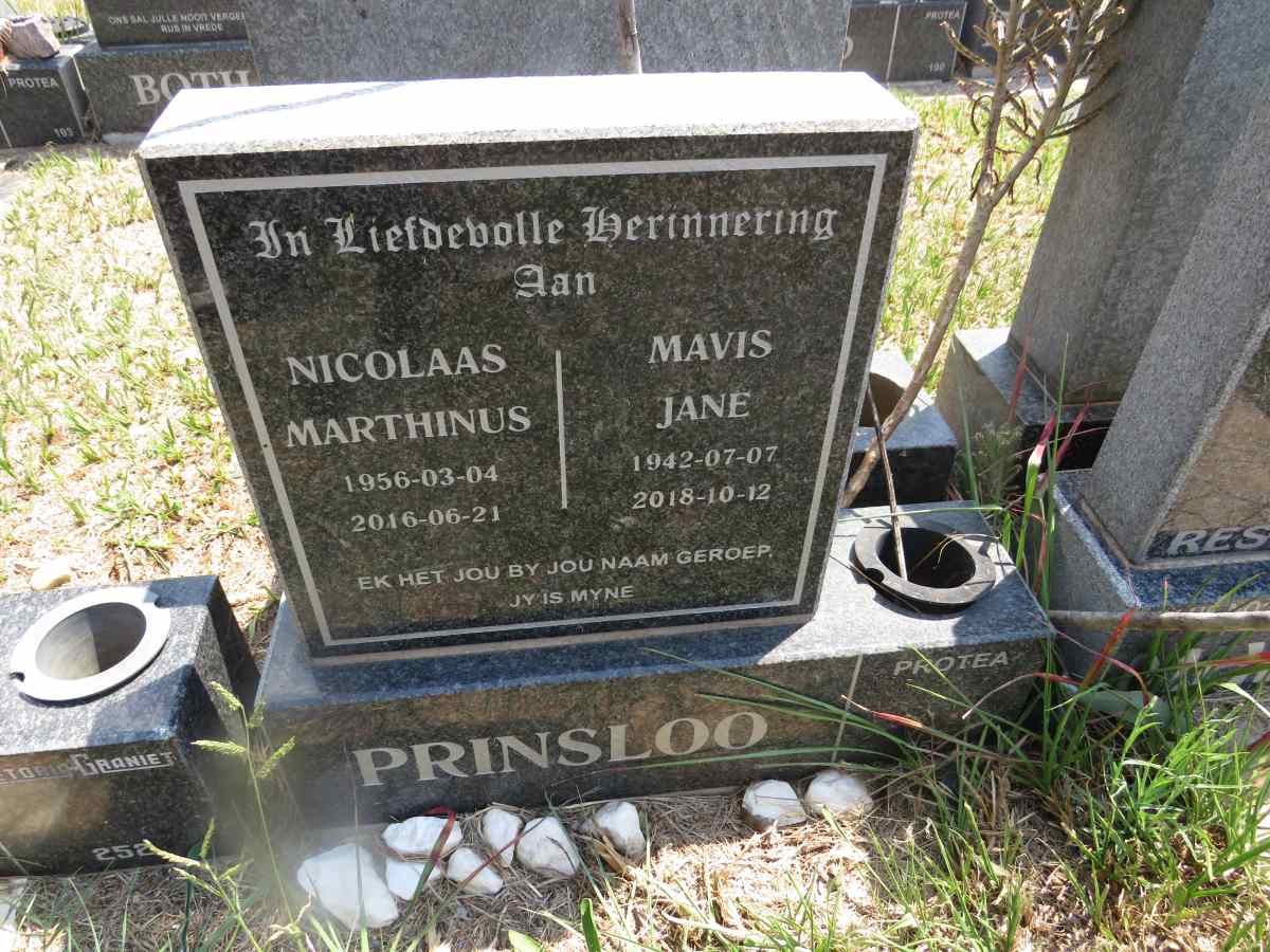 PRINSLOO Nicolaas Marthinus 1956-2016 & Mavis Jane 1942-2018
