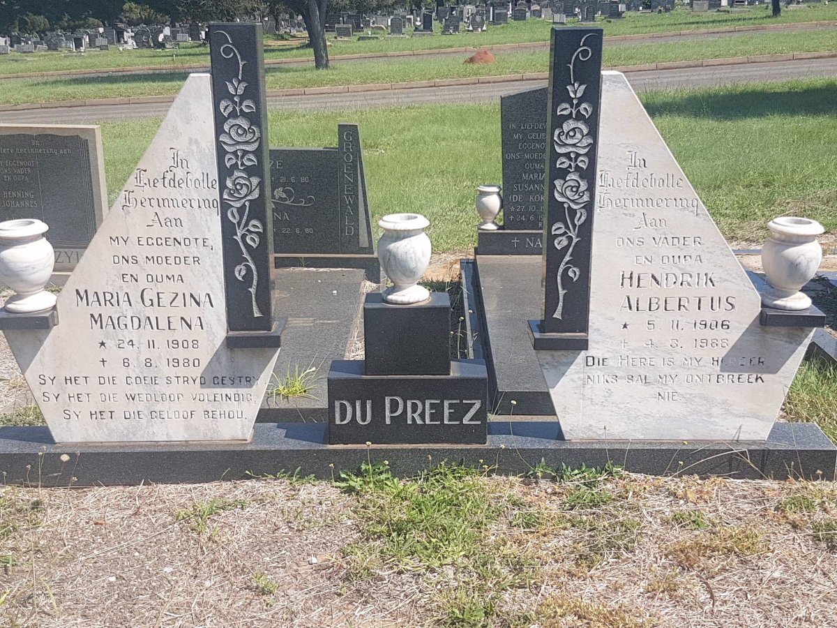 PREEZ Hendrik Albertus, du 1906-1986 &amp; Maria Gezina Magdalena 1908-1980