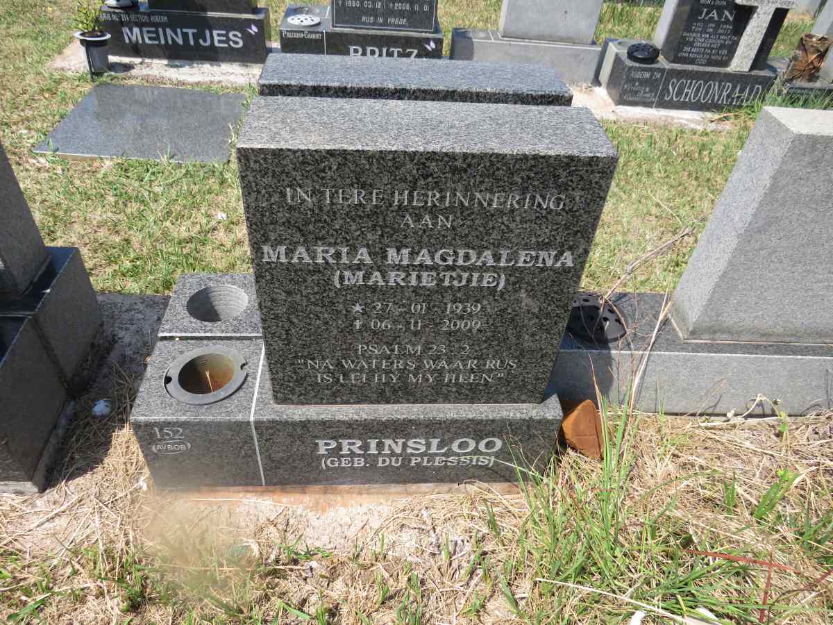 PRINSLOO Maria Magdalena nee DU PLESSIS 1939-2009