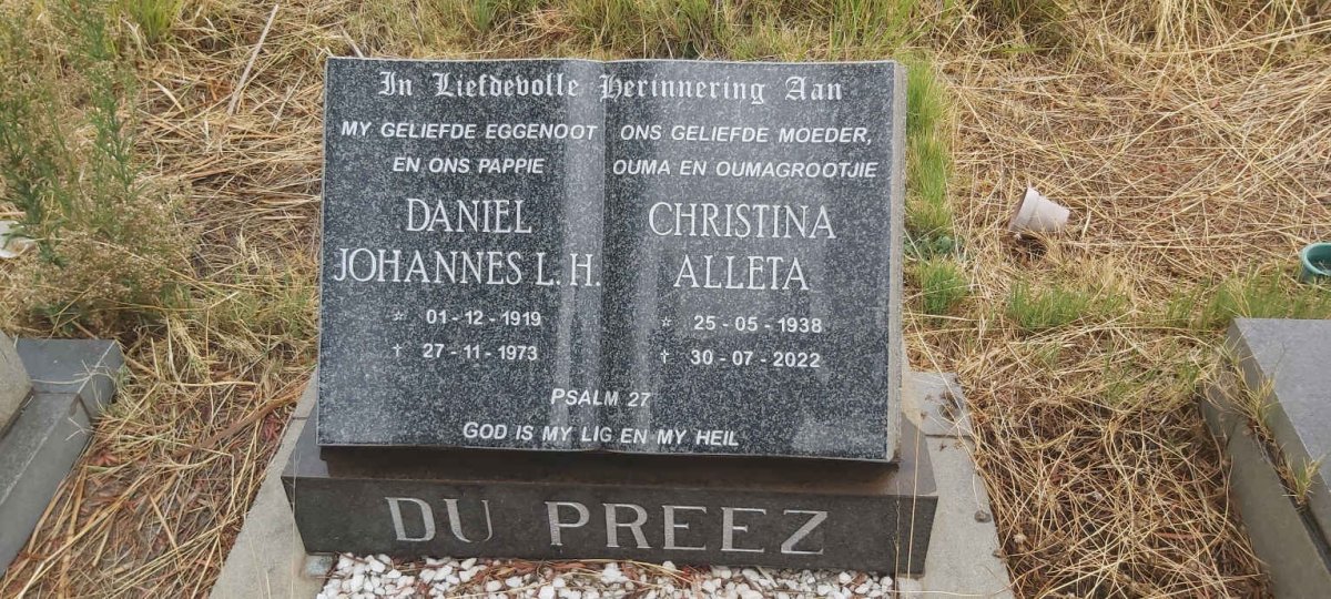 PREEZ Daniel Johannes L.H., du 1919-1973 & Christina Alleta 1938-2022