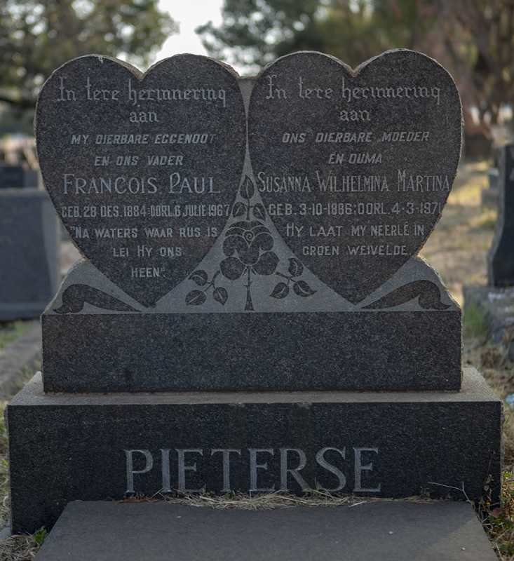 PIETERSE Francois Paul 1884-1967 &amp; Susanna Wilhelmina Martina 1886-1971