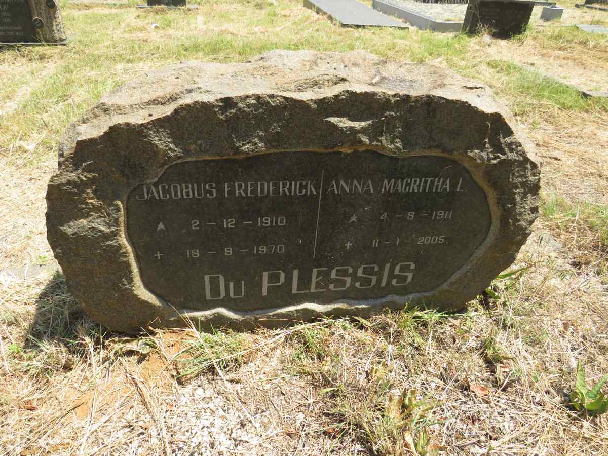 PLESSIS Jacobus Frederick, du 1910-1970 & Anna Magritha L. 1911-2005