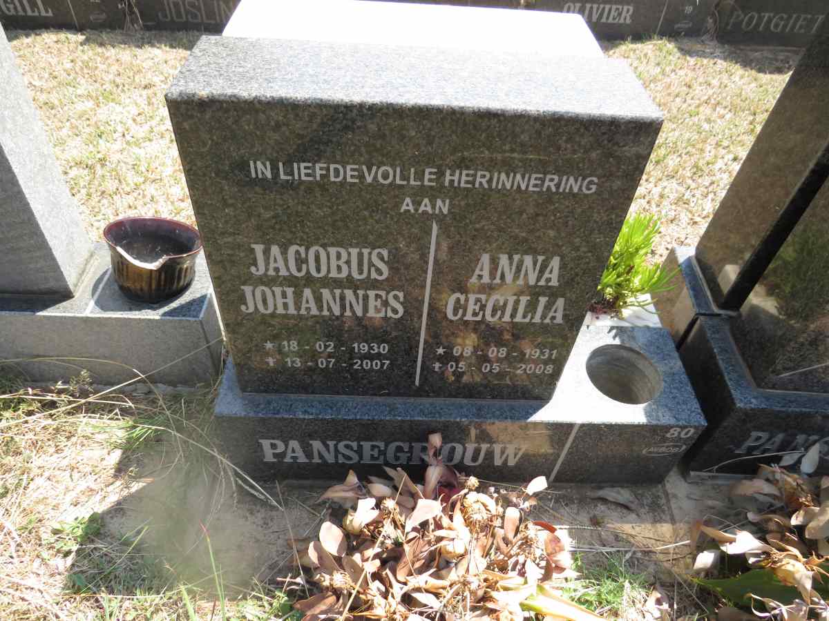 PANSEGROUW Jacobus Johannes 1930-2007 & Anna Cecilia 1931-2008
