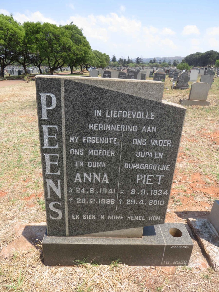 PEENS Piet 1934-2010 & Anna 1941-1996