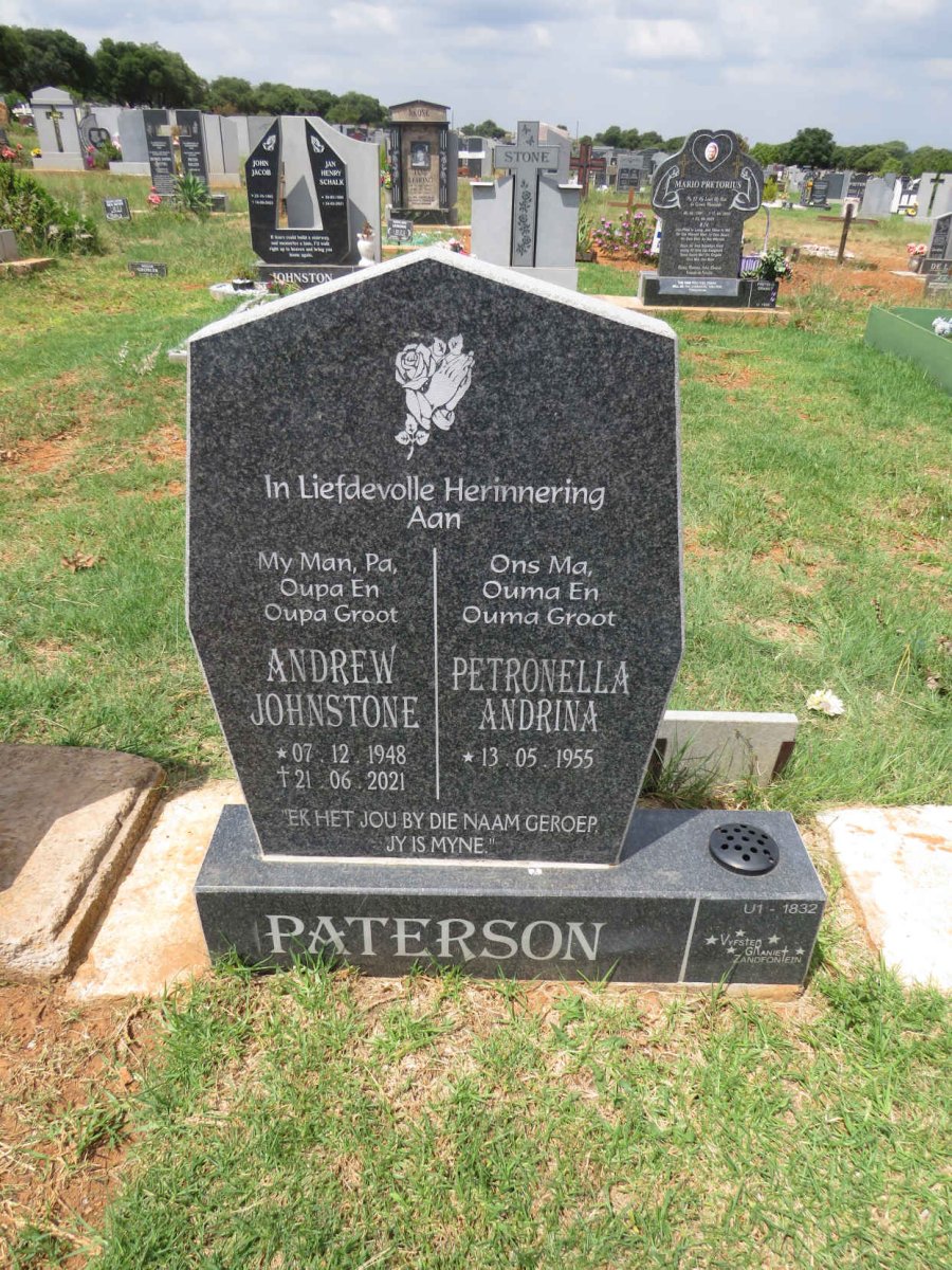 PATERSON Andrew Johnstone 1948-2021 & Petronella Andrina 1955- 