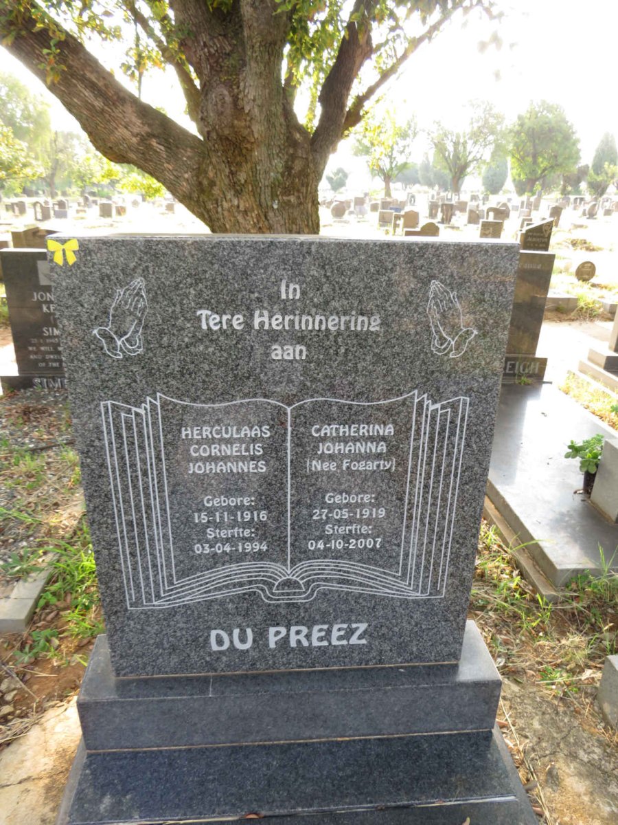 PREEZ Herculaas Cornelis Johannes, du 1916-1994 & Catherina Johanna FOGARTY 1919-2007