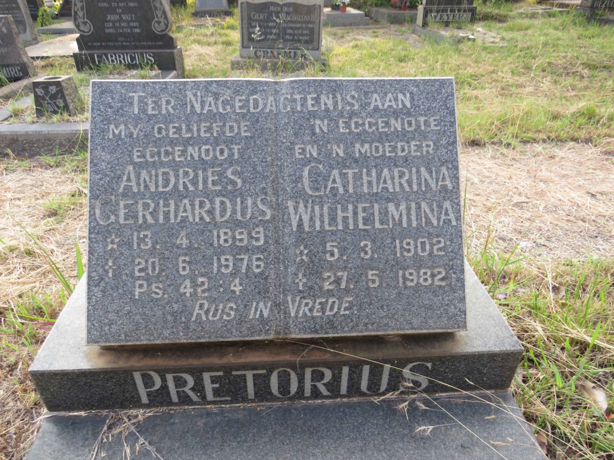 PRETORIUS Andries Gerhardus 1899-1976 & Catharina Wilhelmina 1902-1982