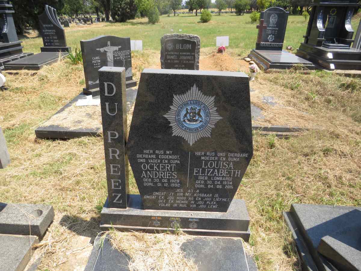 PREEZ Ockert Andries, du 1929-1992 & Louisa Elizabeth LOMBARD 1934-2015