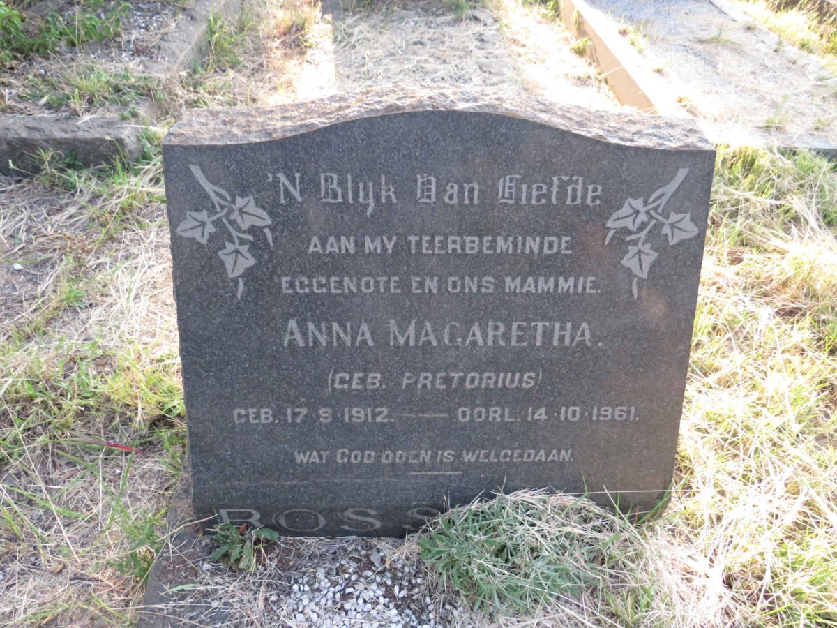 1ROSSOUW Anna Magaretha nee PRETORIUS 1912-1961