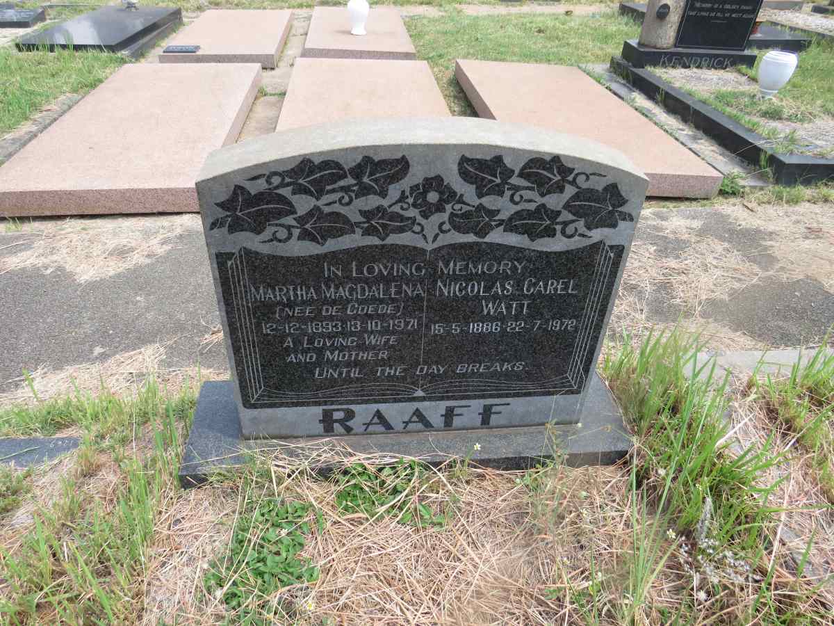 RAAFF Nicolas Carel Watt 1886-1972 & Martha Magdalena DE GOEDE 1893-1971