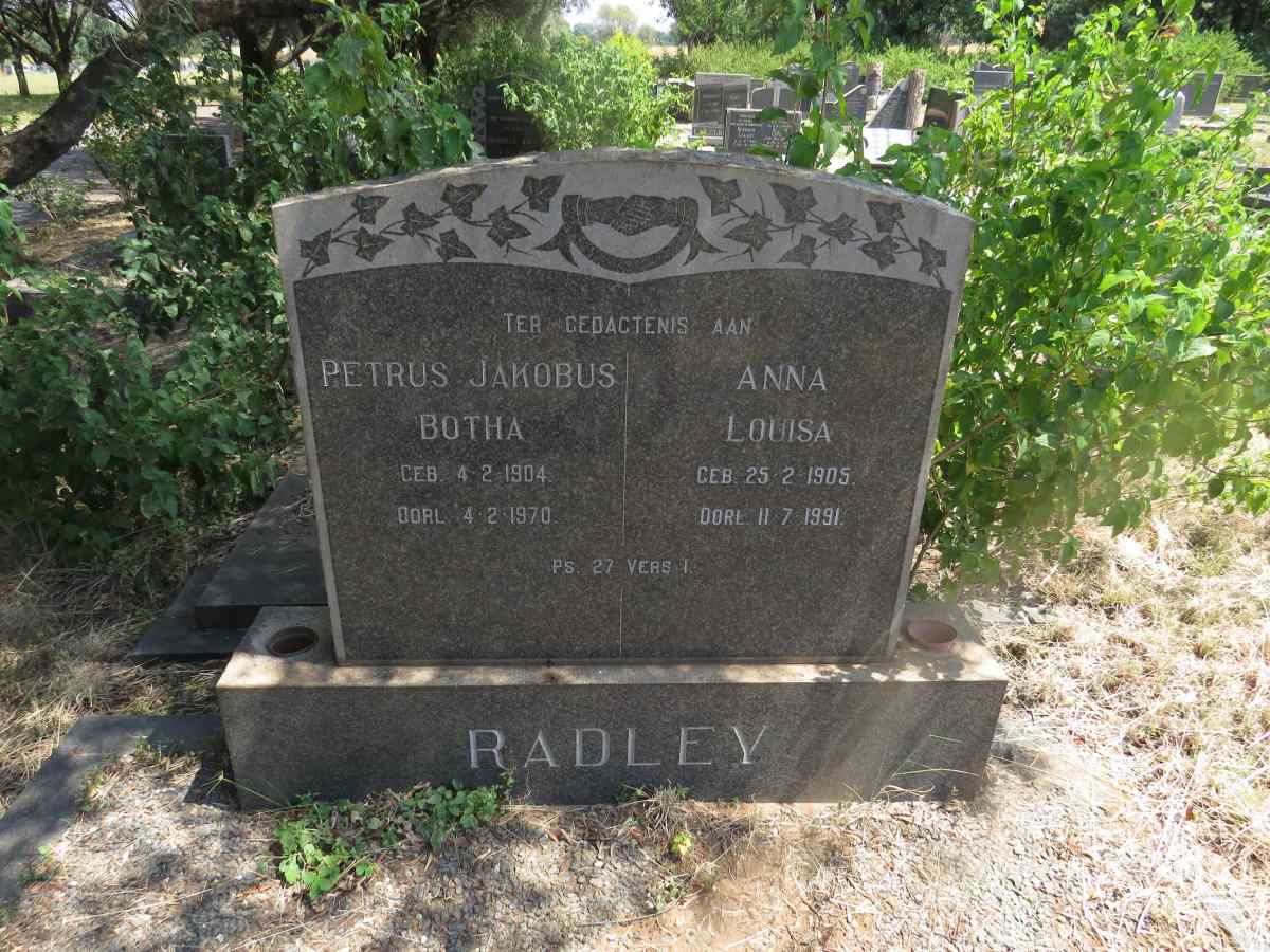 RADLEY Petrus Jakobus Botha 1904-1970 & Anna Louisa 1905-1991