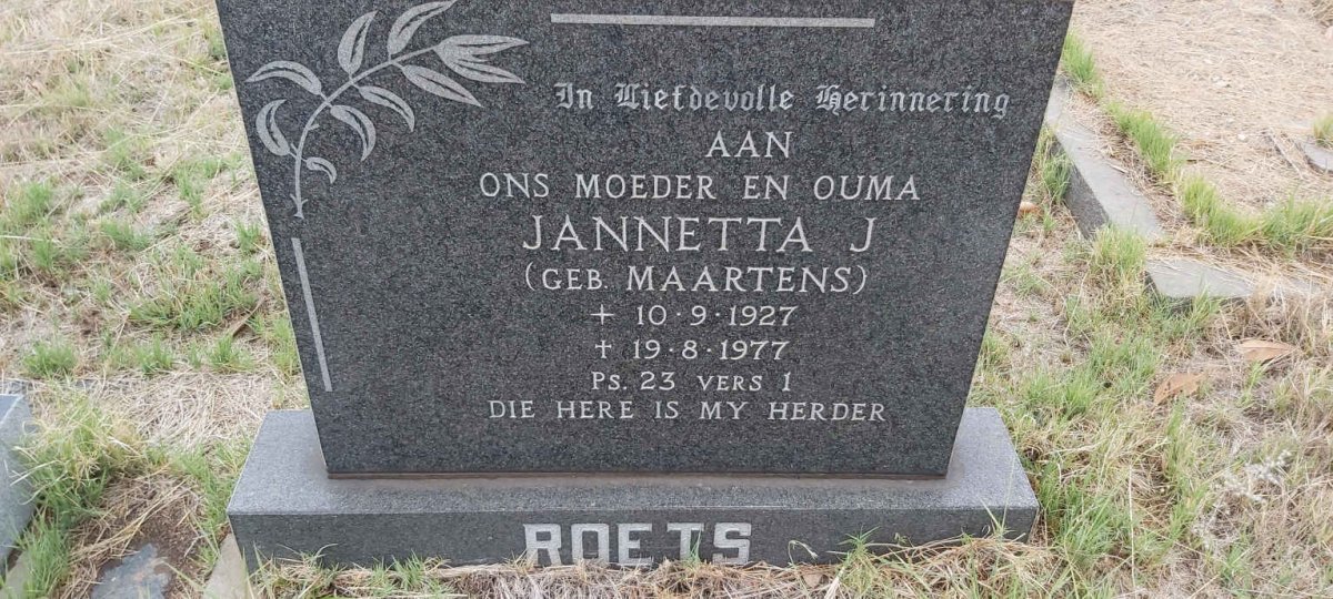 ROETS Jannetta J. nee MAARTENS 1927-1977