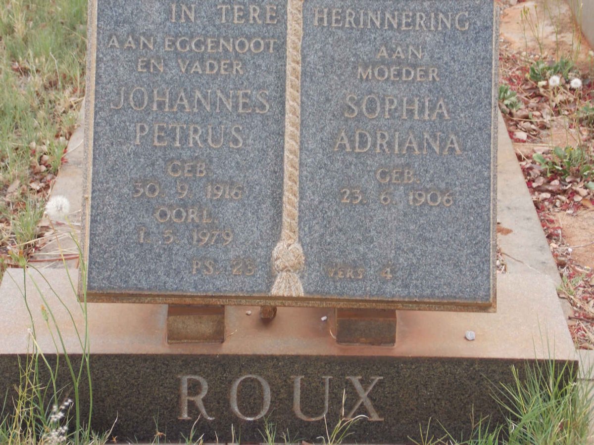 ROUX Johannes Petrus 1916-1979 &amp; Sophia Adriana 1906-