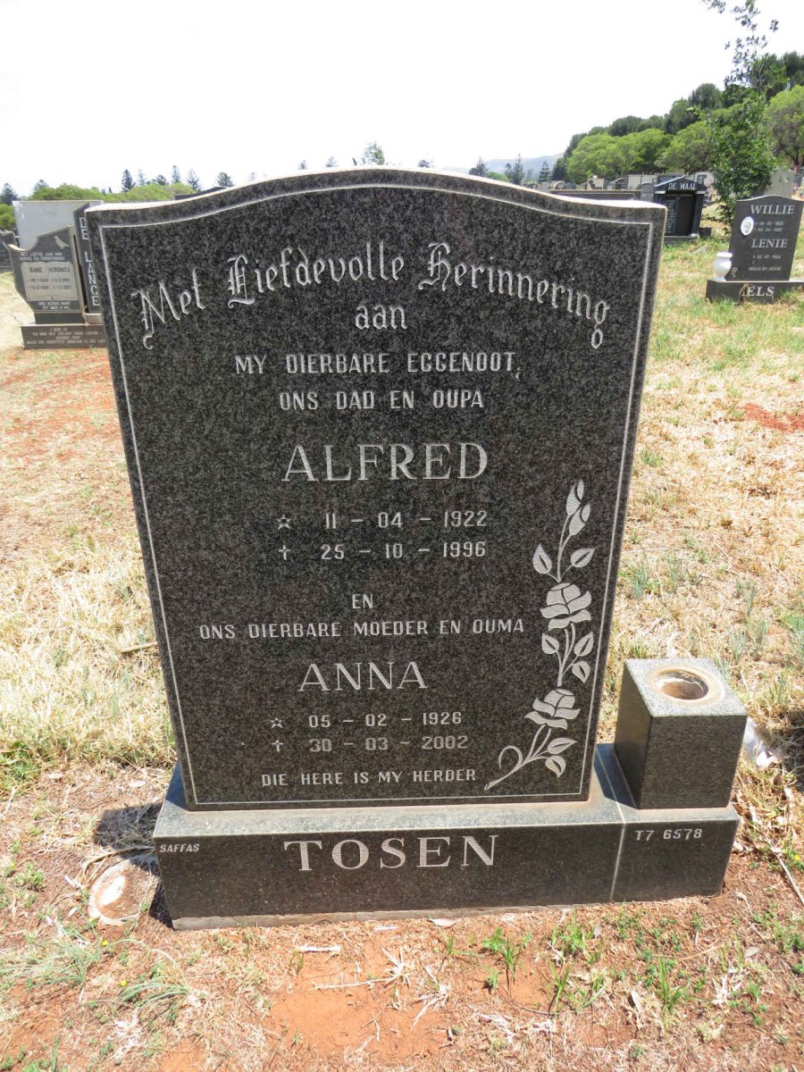 TOSEN Alfred 1922-1996 & Anna 1926-2002