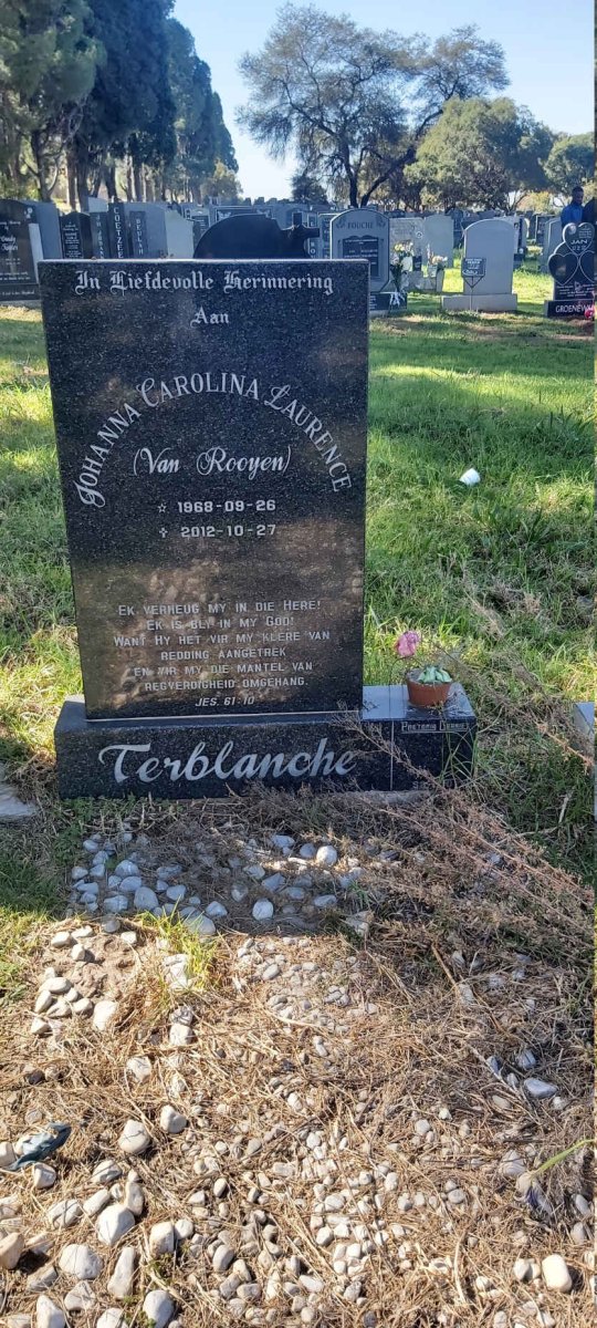 TERBLANCHE Johanna Carolina Laurence nee VAN ROOYEN 1968-2012