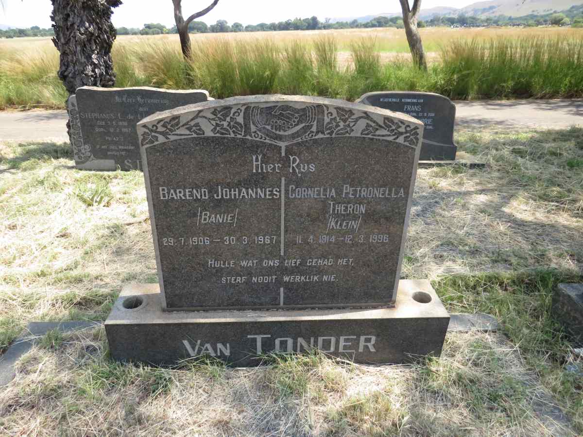 TONDER Barend Johannes, van 1906-1967 & Cornelia Petronella THERON 1914-1996