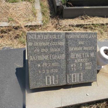 TOIT Anthonie Eduard, du 1891-1970 & Reinetta M. KRIGE 1897-1982
