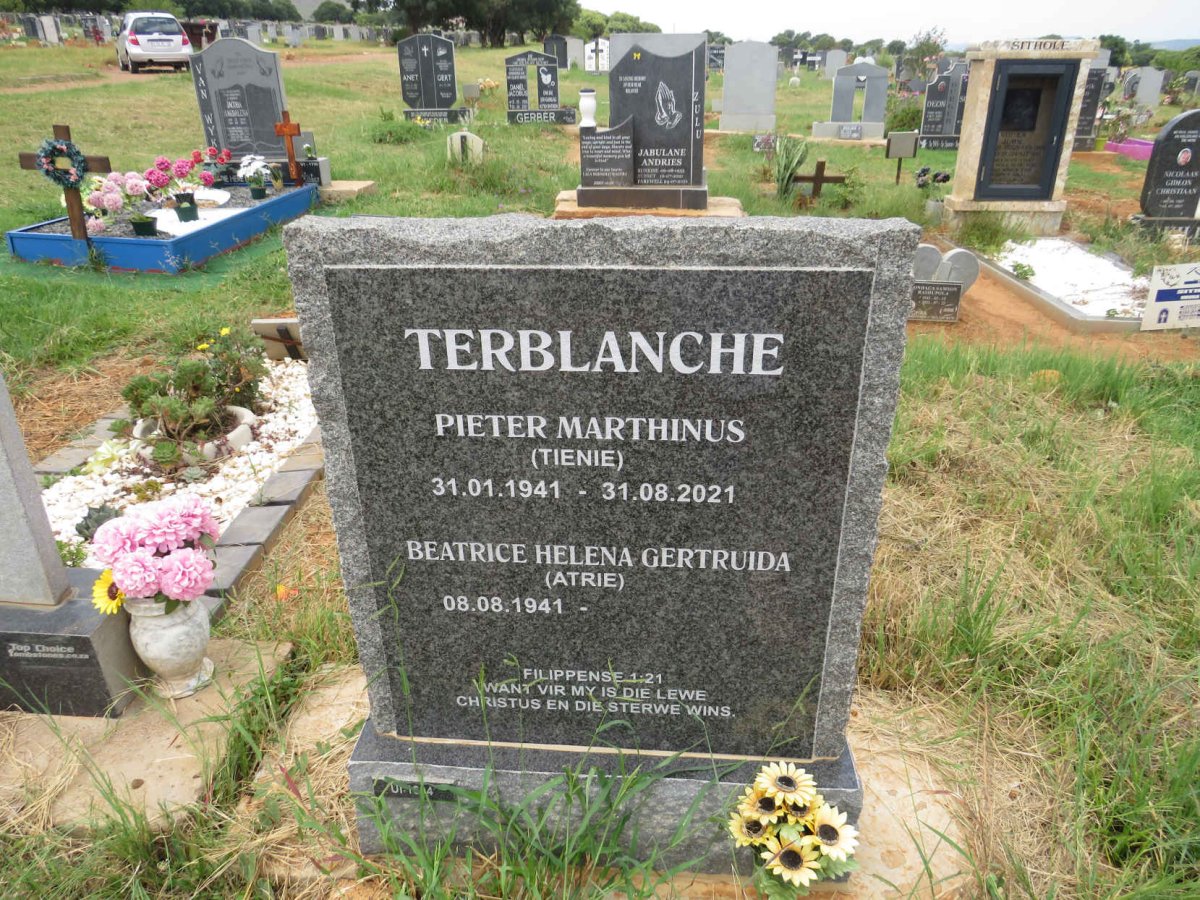 TERBLANCHE Pieter Marthinus 1941-2021 & Beatrice Helena Gertruida 1941-