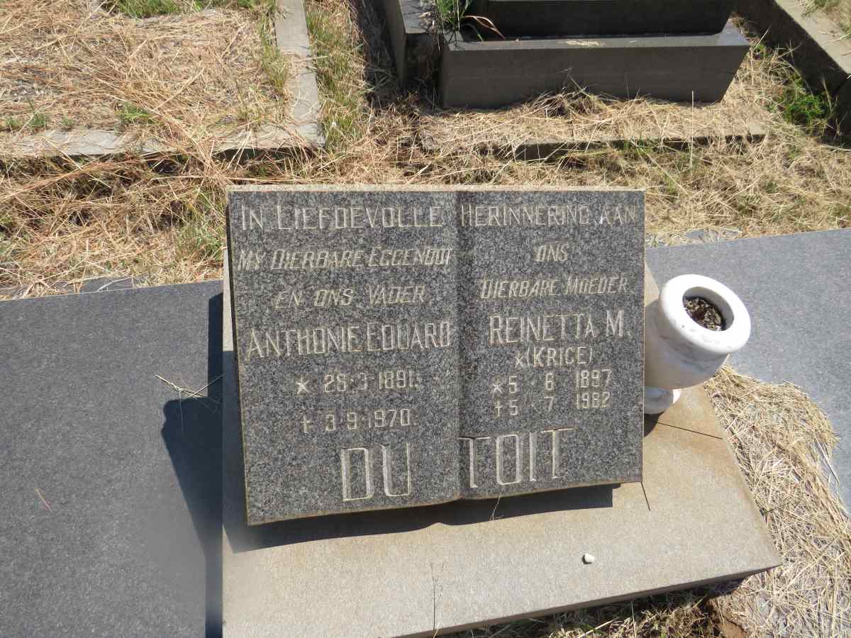 TOIT Anthonie Eduard, du 1891-1970 & Reinetta M. KRIGE 1897-1982
