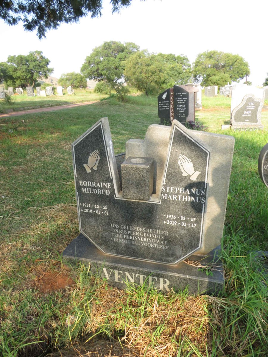 VENTER Stephanus Marthinus 1936-2019 & Lorraine Mildred 1937-2010