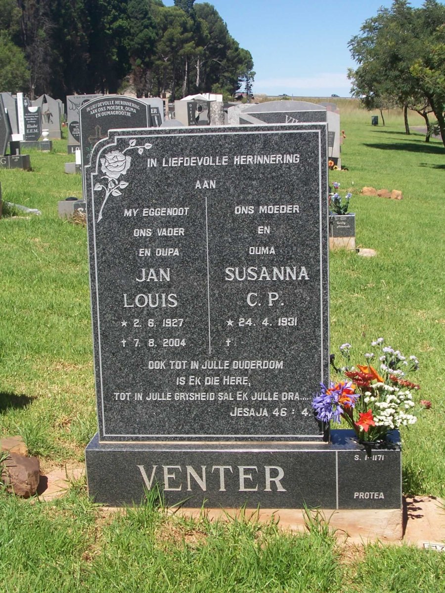 VENTER Jan Louis 1927-2004 &amp; Susanna Catharina Petronella  1931-
