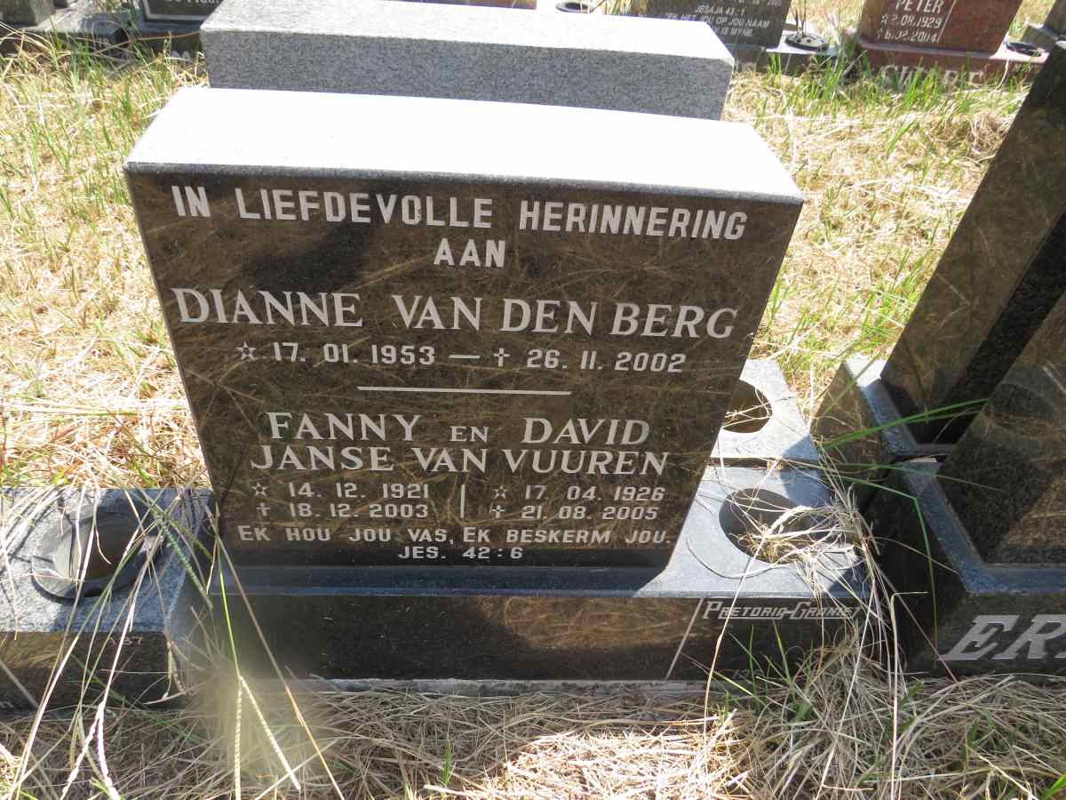 VUUREN David, Janse van 1926-2005 & Fanny 1921-2003 :: BERG Dianne, van den 1953-2002