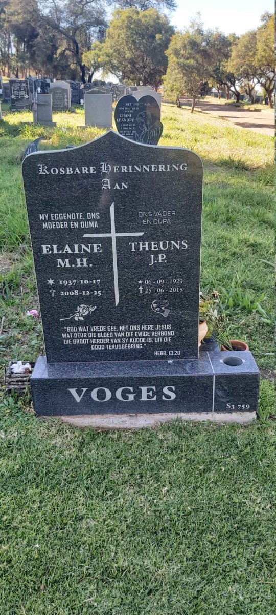 VOGES Theuns J.P. 1929-2015 &amp; Elaine M.H. 1937-2008