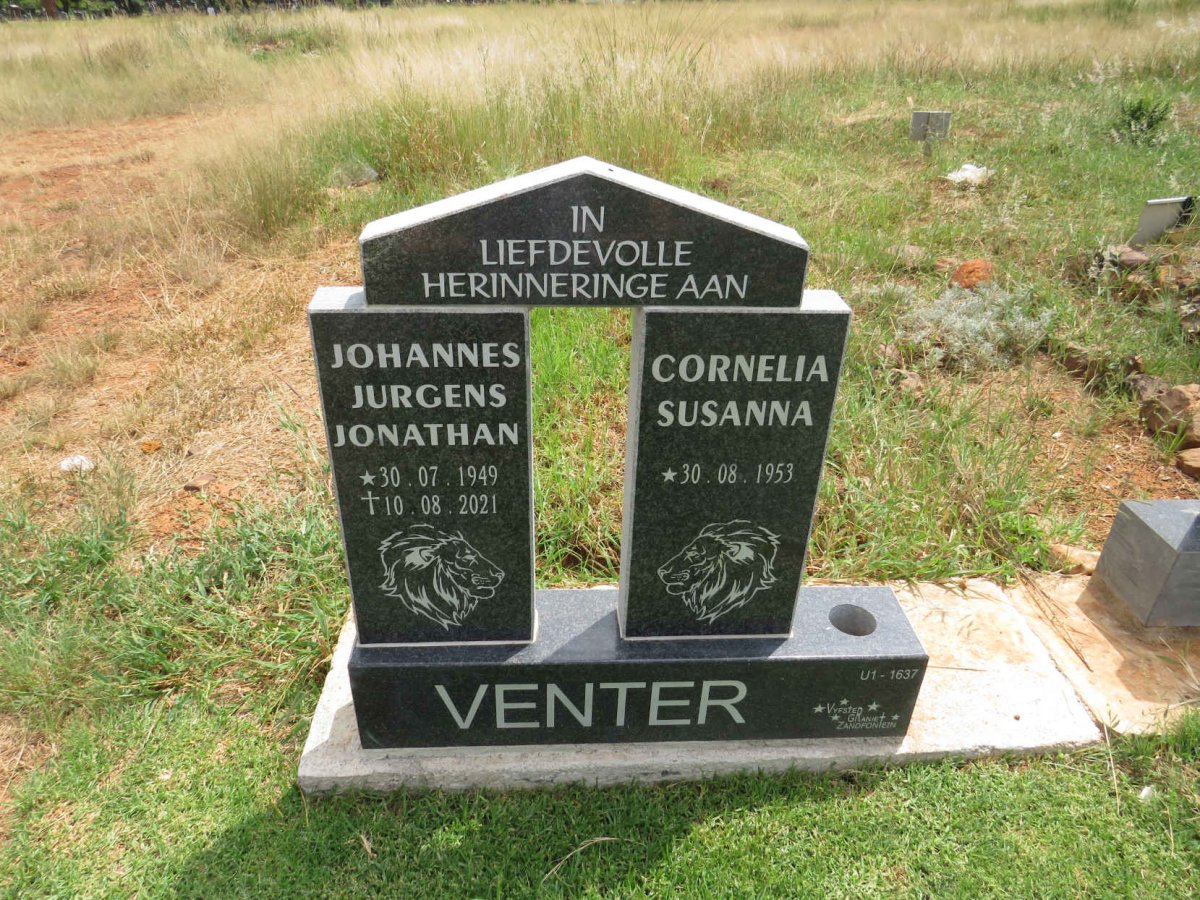 VENTER Johannes Jurgens Jonathan 1949-2021 & Cornelia Susanna 1953- 