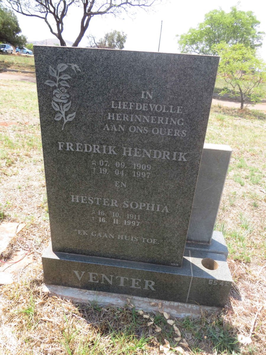 VENTER Fredrik Hendrik 1909-1997 & Hester Sophia 1911-1997