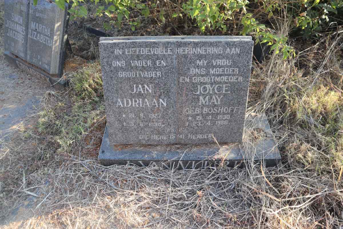 VUUREN Jan Adriaan, van 1927-1990 & Joyce May BOSHOFF 1930-1986